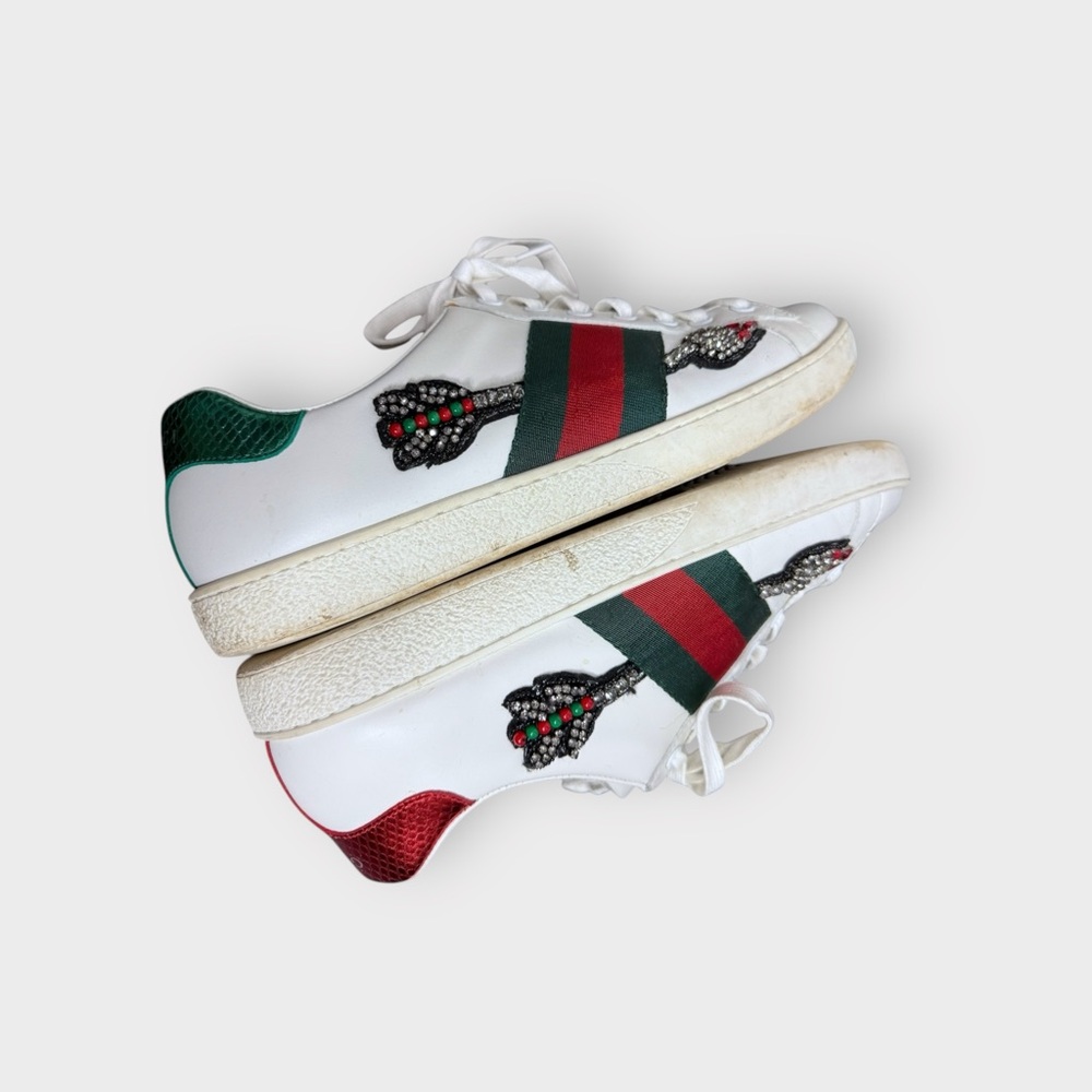 Gucci Leather Ace White Embroidered Sequin Arrow Trainer Sneakers - Picture 7 of 15